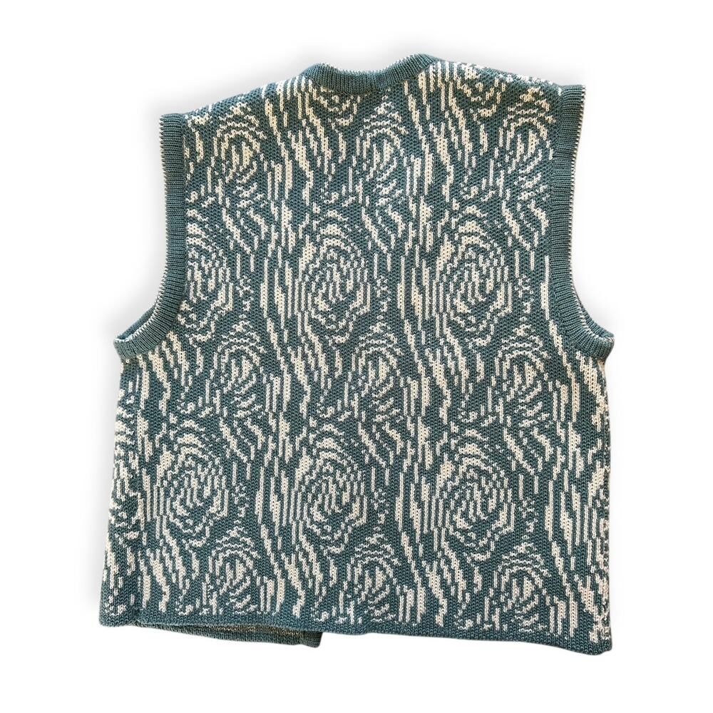 Vintage Hand Knit Sweater Vest Boho Teal Cream Size S/M Festival Hippie Retro - Picture 5 of 7